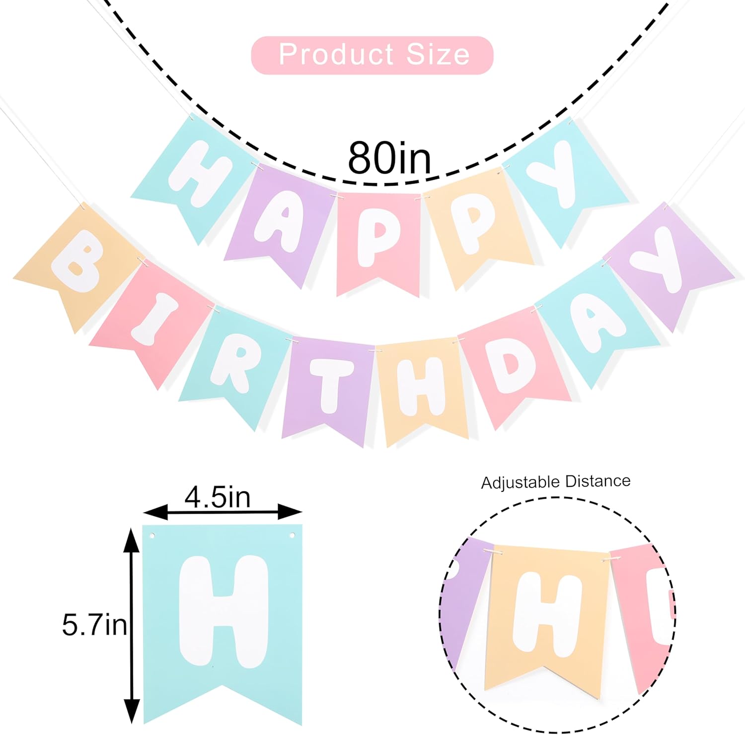 Pastel Rainbow Happy Birthday Banner - 78 x 57