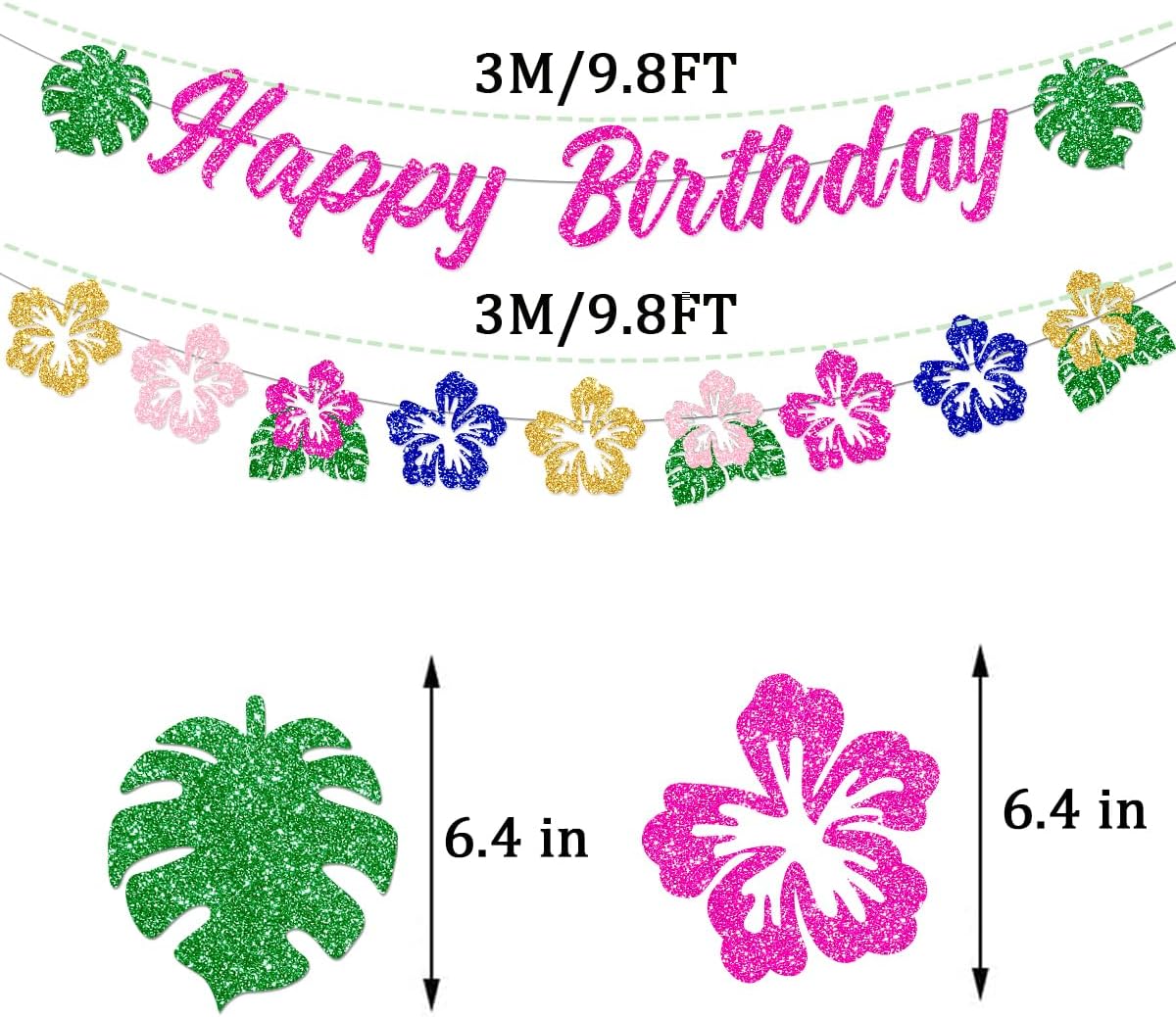 Hawaiian Happy Birthday Banner Decorations Glitter Luau Party