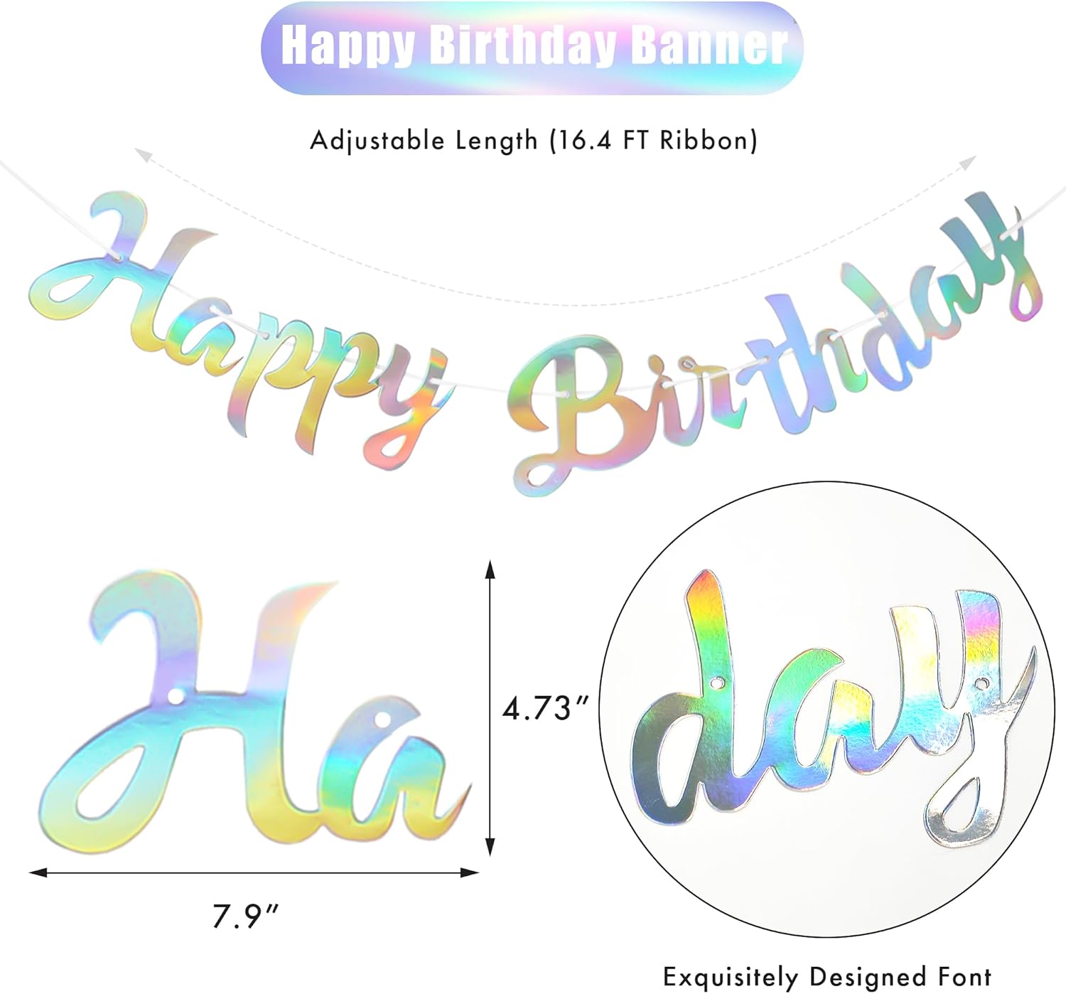 CANREVEL 3 PCS Iridescent Birthday Banners Set