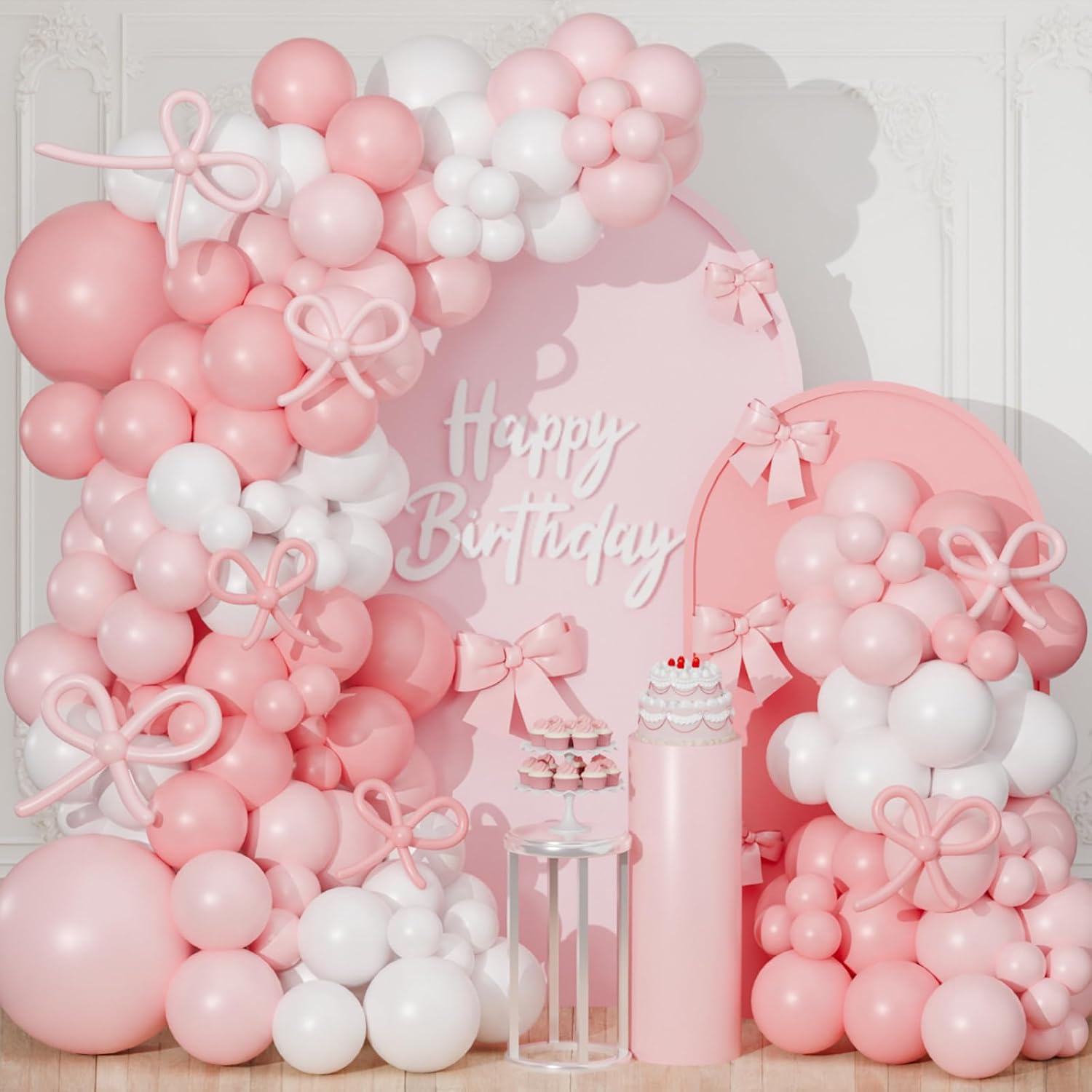 Pink Bow Balloon Arch Kit 130 PCS Coquette Decorations