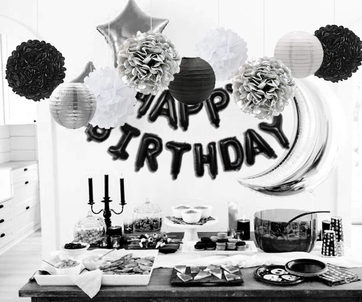 Black and Silver Birthday Party Decorations Set for Adults