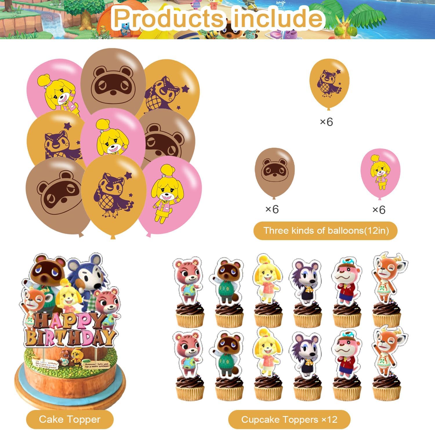 Animal Crossing Themed Birthday Decorations Set