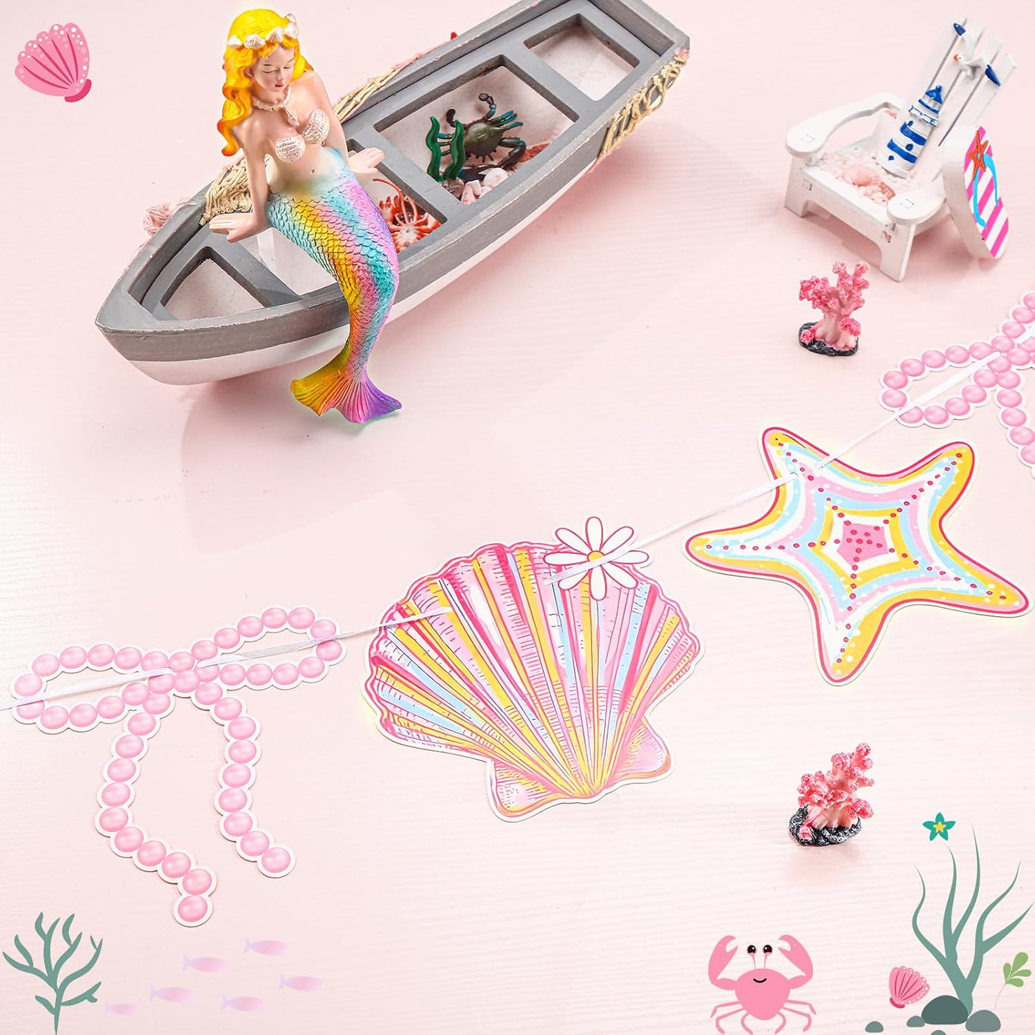 Oudain 2 Pack Pink Bow Seashell Garland