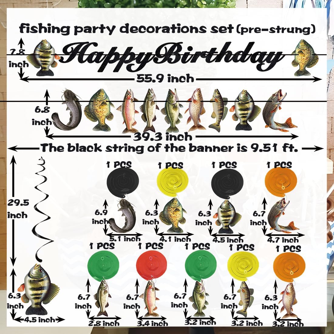 JINGAOFUN Fishing Birthday Decorations Set