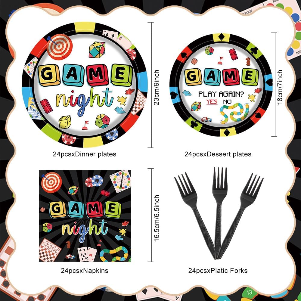 Game Night Party Tableware Set for 24 Guests