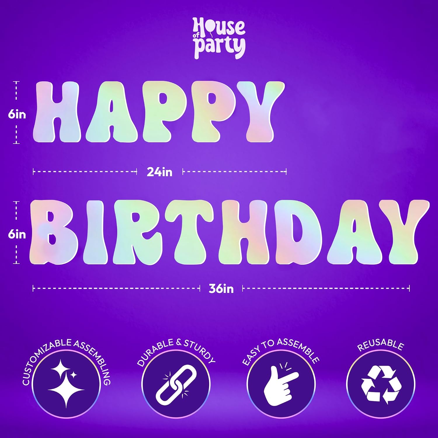 House of Party 6ft Iridescent Silver Happy Birthday Banner
