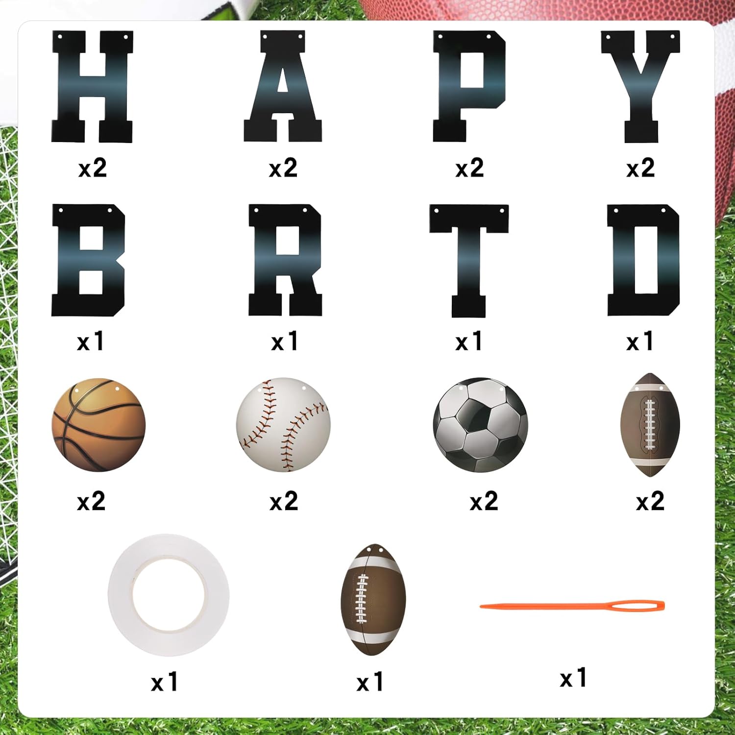 Sports Birthday Banner with Happy Birthday Flags and Balls