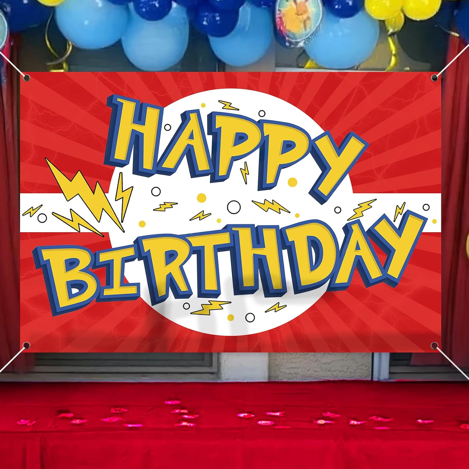 MIKLIFEZ Red White Yellow Cartoon Birthday Party Backdrop 5x3ft