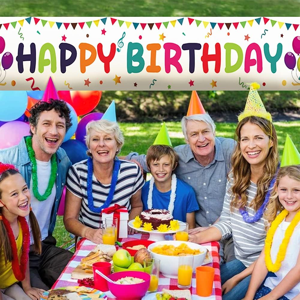 Large Happy Birthday Yard Banner with Hanging Rope and Brass Grommets