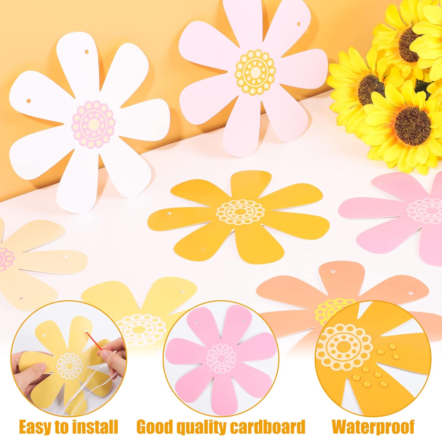 Set of 5 Daisy Paper Garland Boho Decor Banners