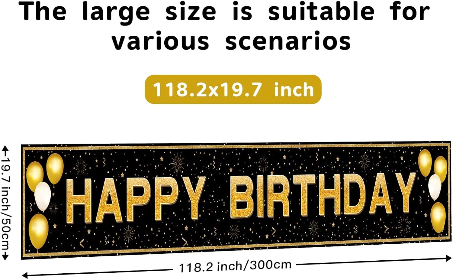 Happy Birthday Banner Decorations - Jumbo 118x20 Waterproof Polyester Sign