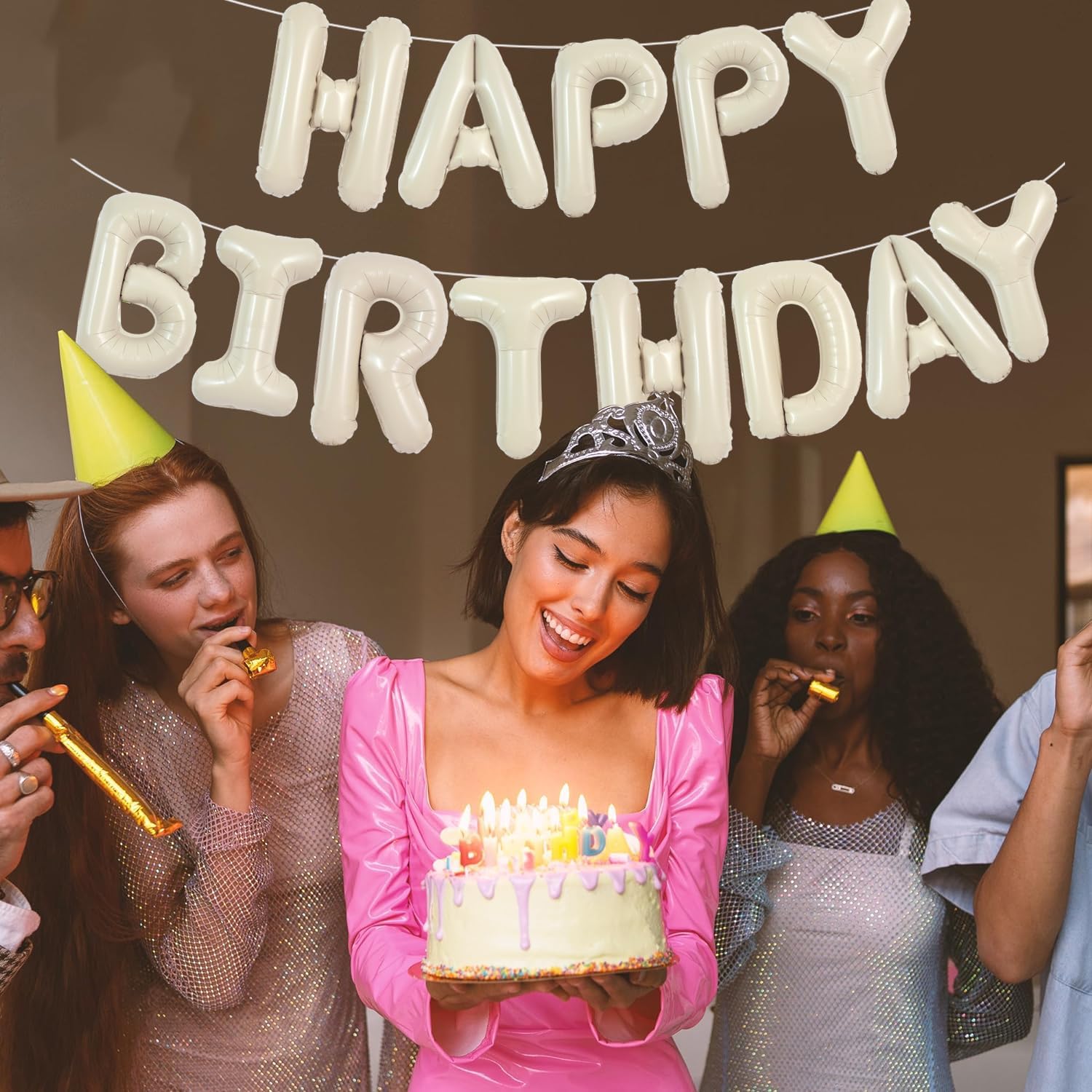 TONIFUL Happy Birthday Balloon Banner Sign