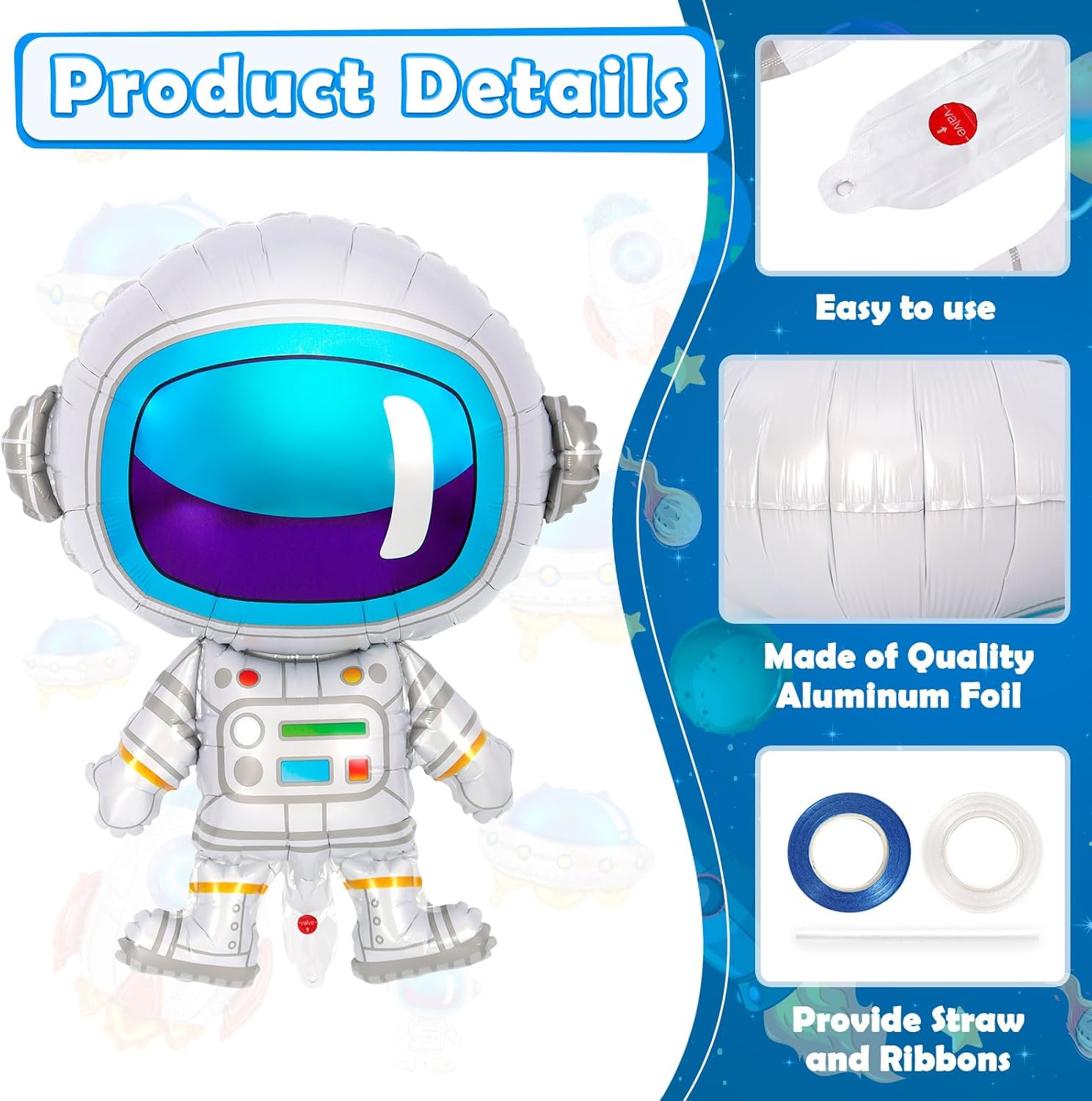 6 Pcs Astronaut UFO Rocket Foil Balloons for Kids