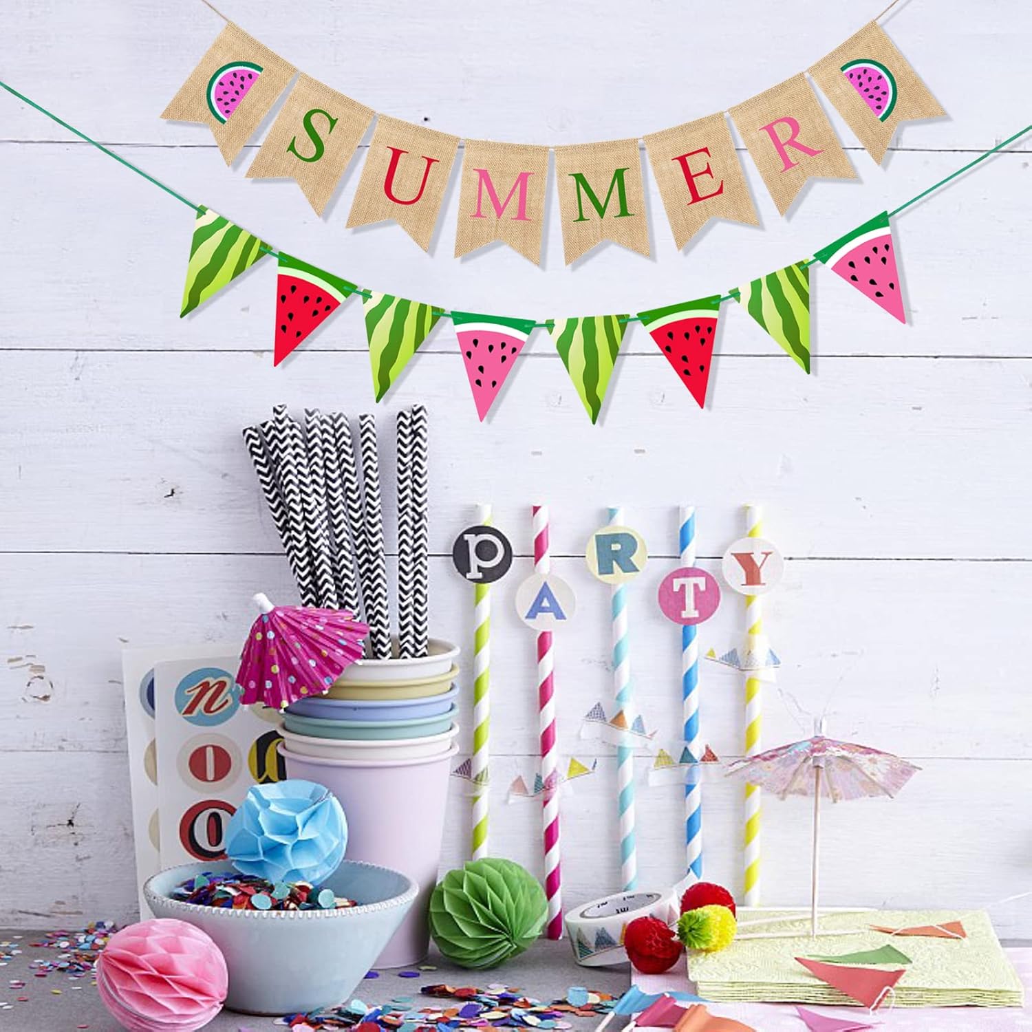 Uniwish Summer Watermelon Banner Garland Decor Set