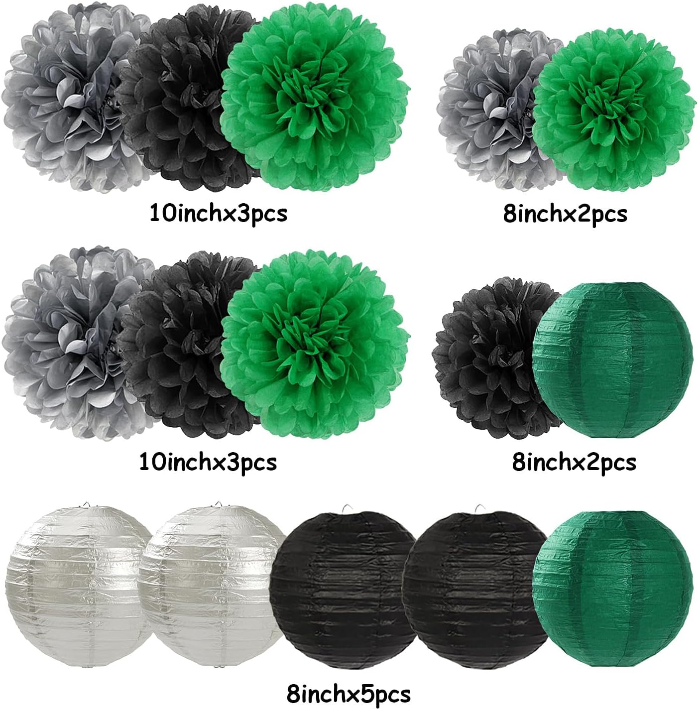 Hugfond Green-Black Silver Party Decorations Kit 15PCS