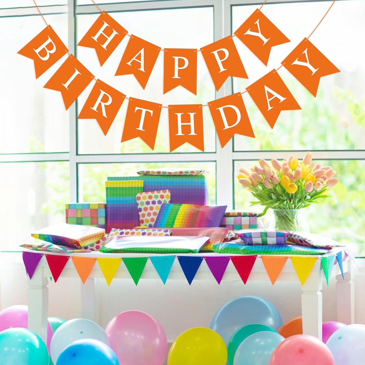 Orange Happy Birthday Bunting Banner Garland for Kids and Adults