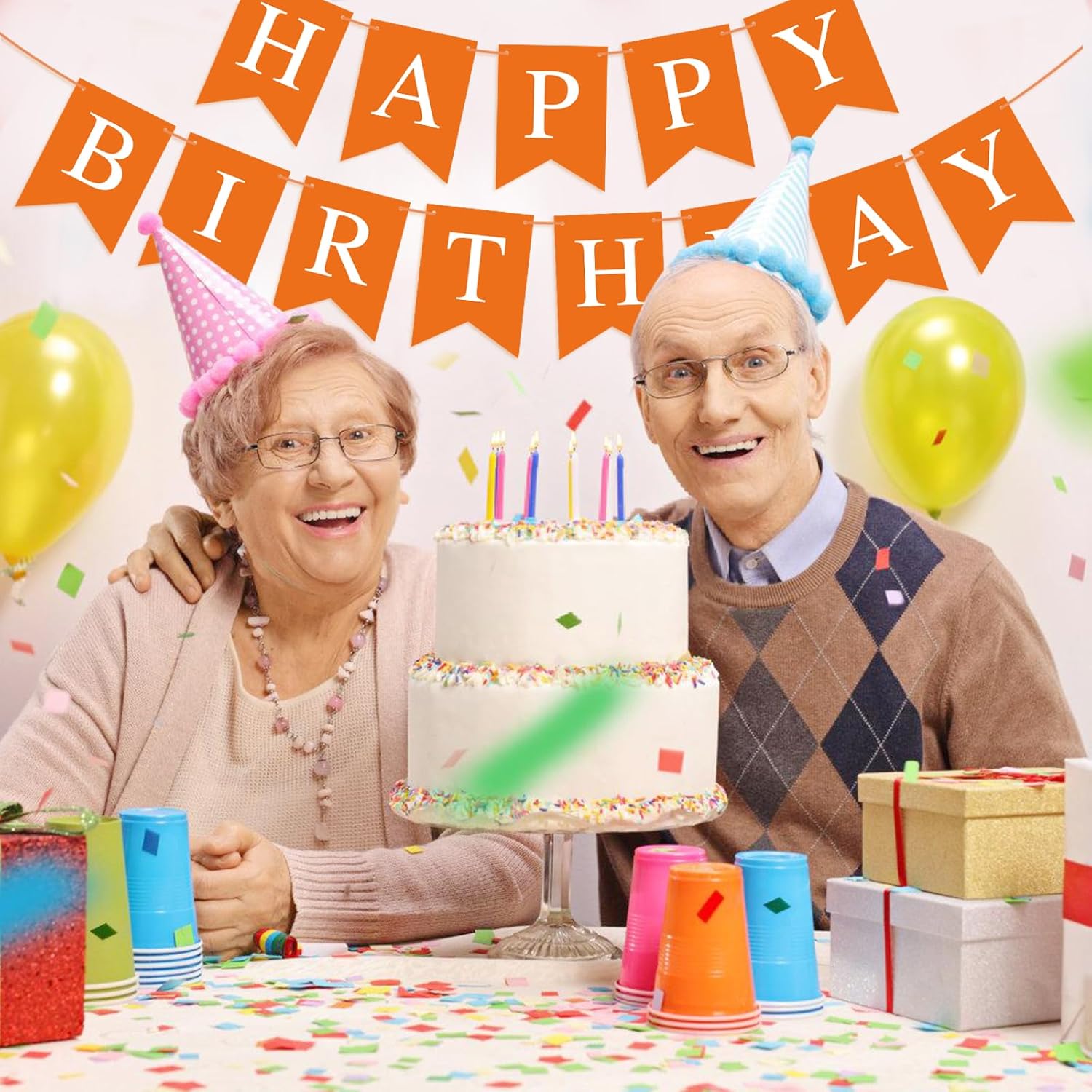 Orange Happy Birthday Bunting Banner Garland for Kids and Adults