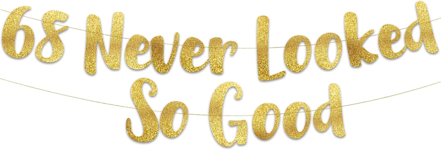 68th Anniversary Gold Glitter Banner - Classy Party Decor