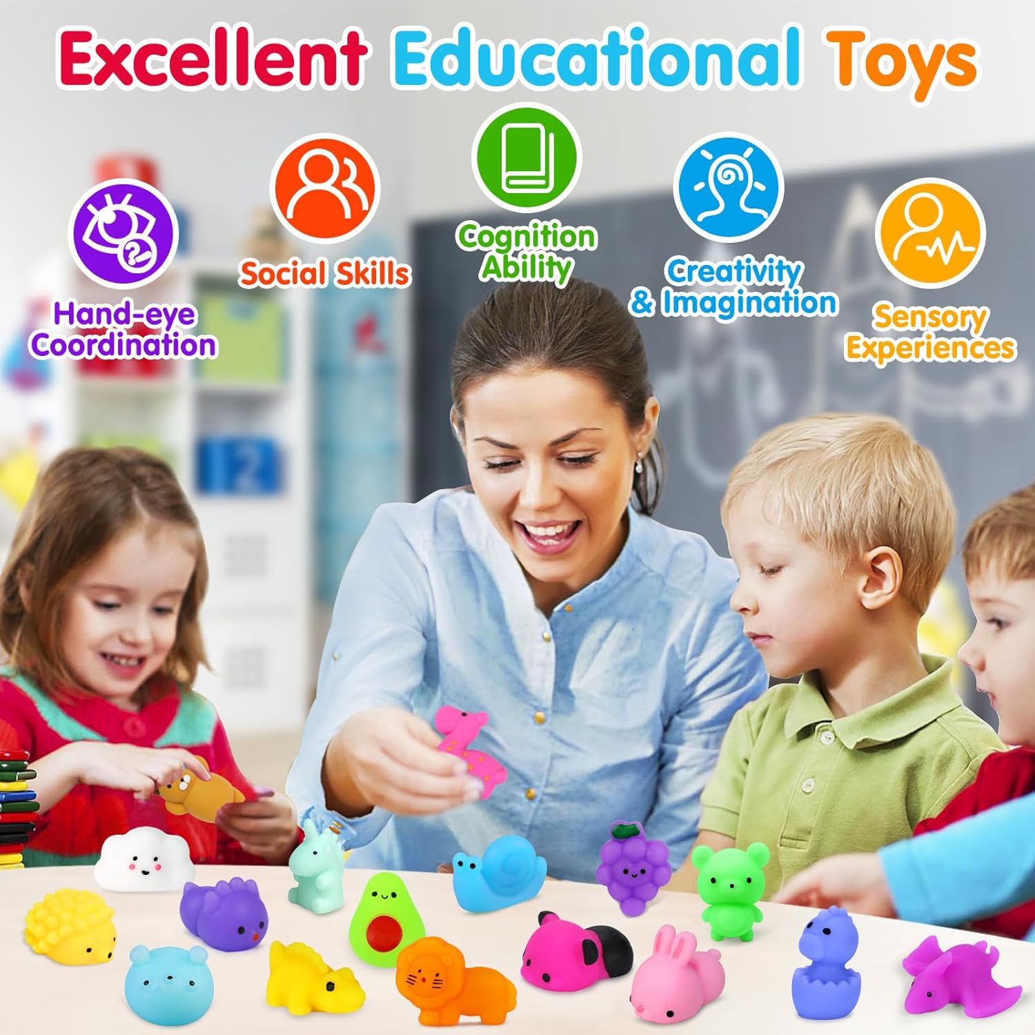 130PCS Mochi Squishy Toy Set Party Favors for Kids