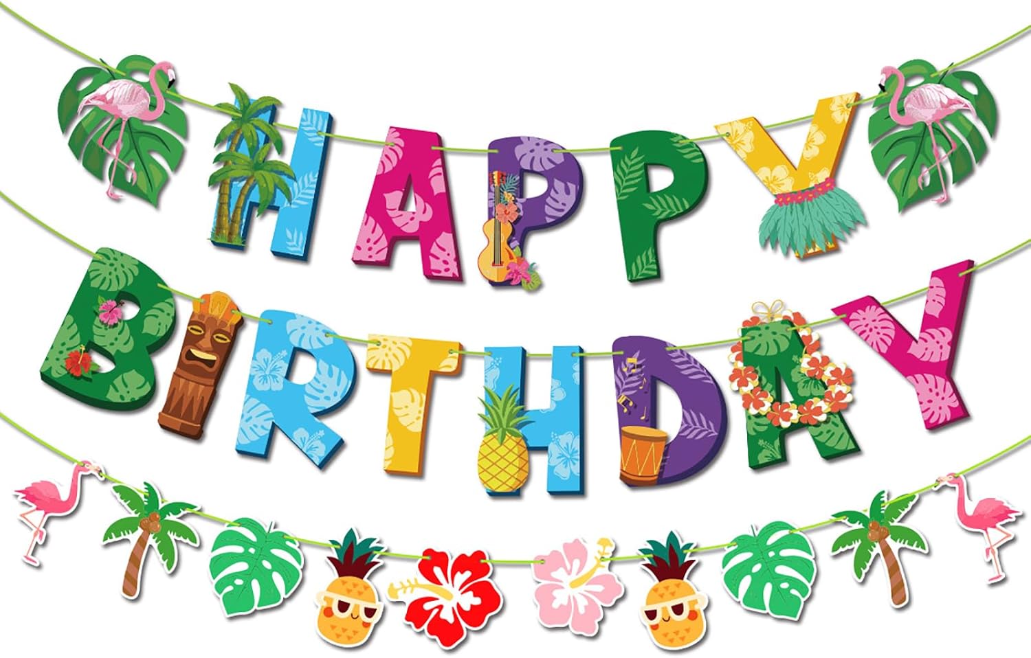 Hawaiian Birthday Banner 3 Pack Luau Decorations