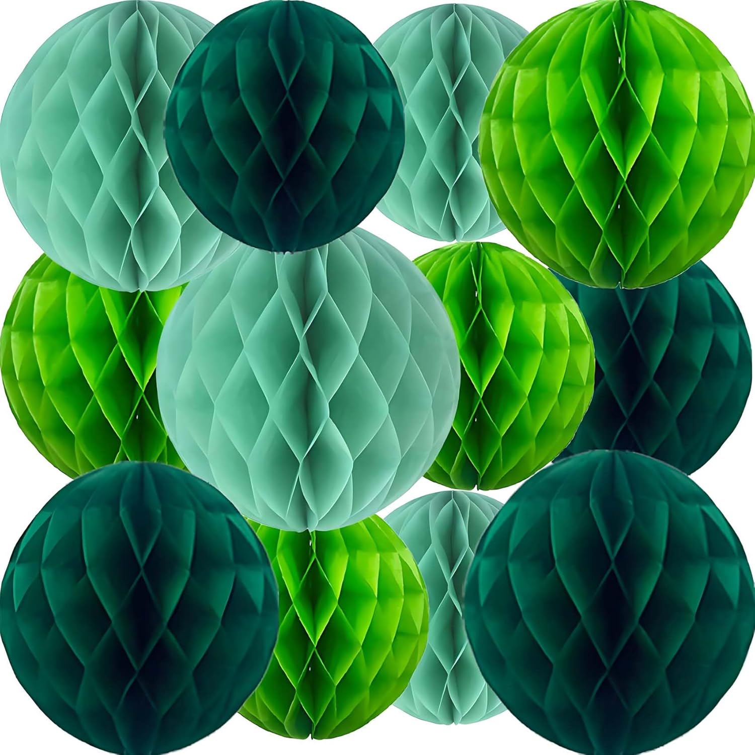 Green Paper Honeycomb Flower Balls 12 Pcs
