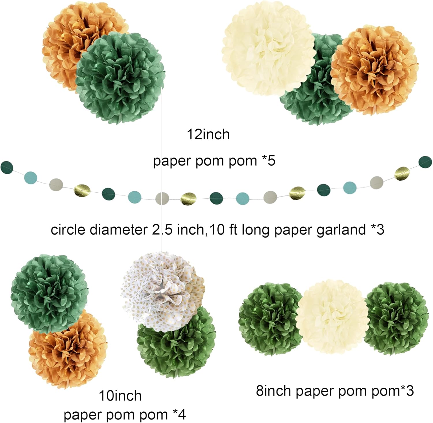 15PCS Sage Green Tissue Paper Pom Poms Decor Set