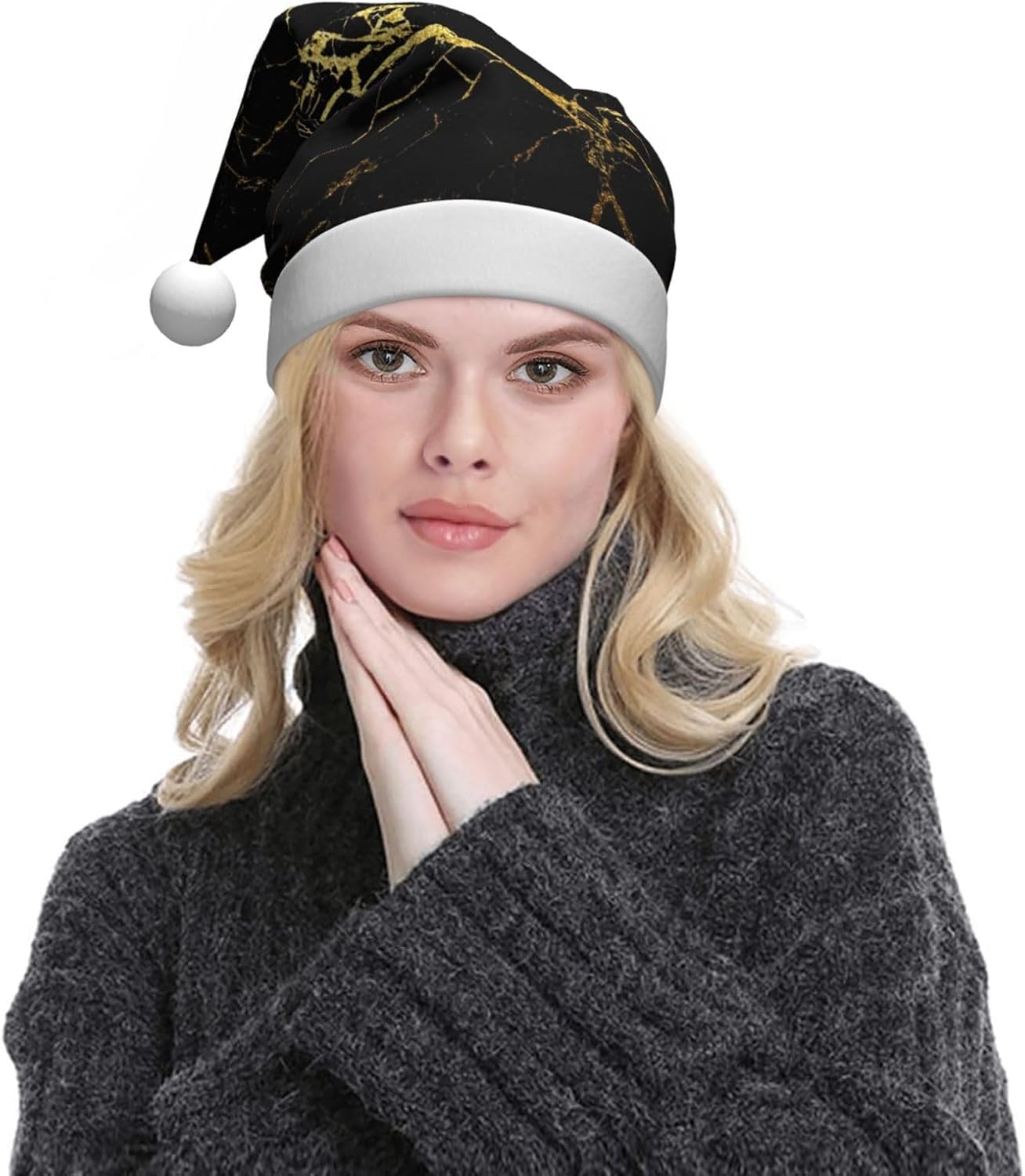 QINZHENG Gold Black Santa Hat Velvet Plush Xmas Decoration