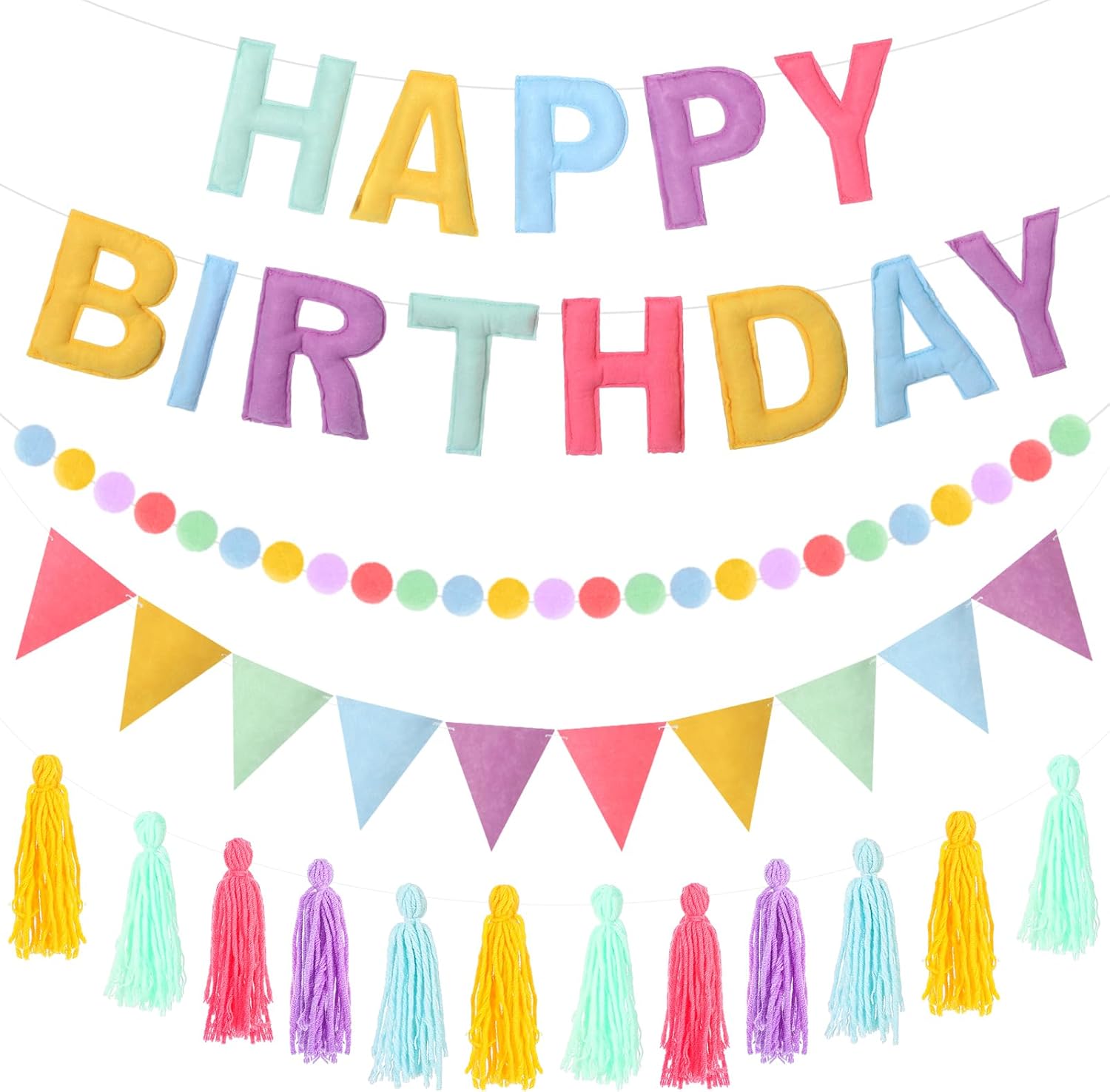 4 Pcs Felt Birthday Banner Set with Garland and Flags