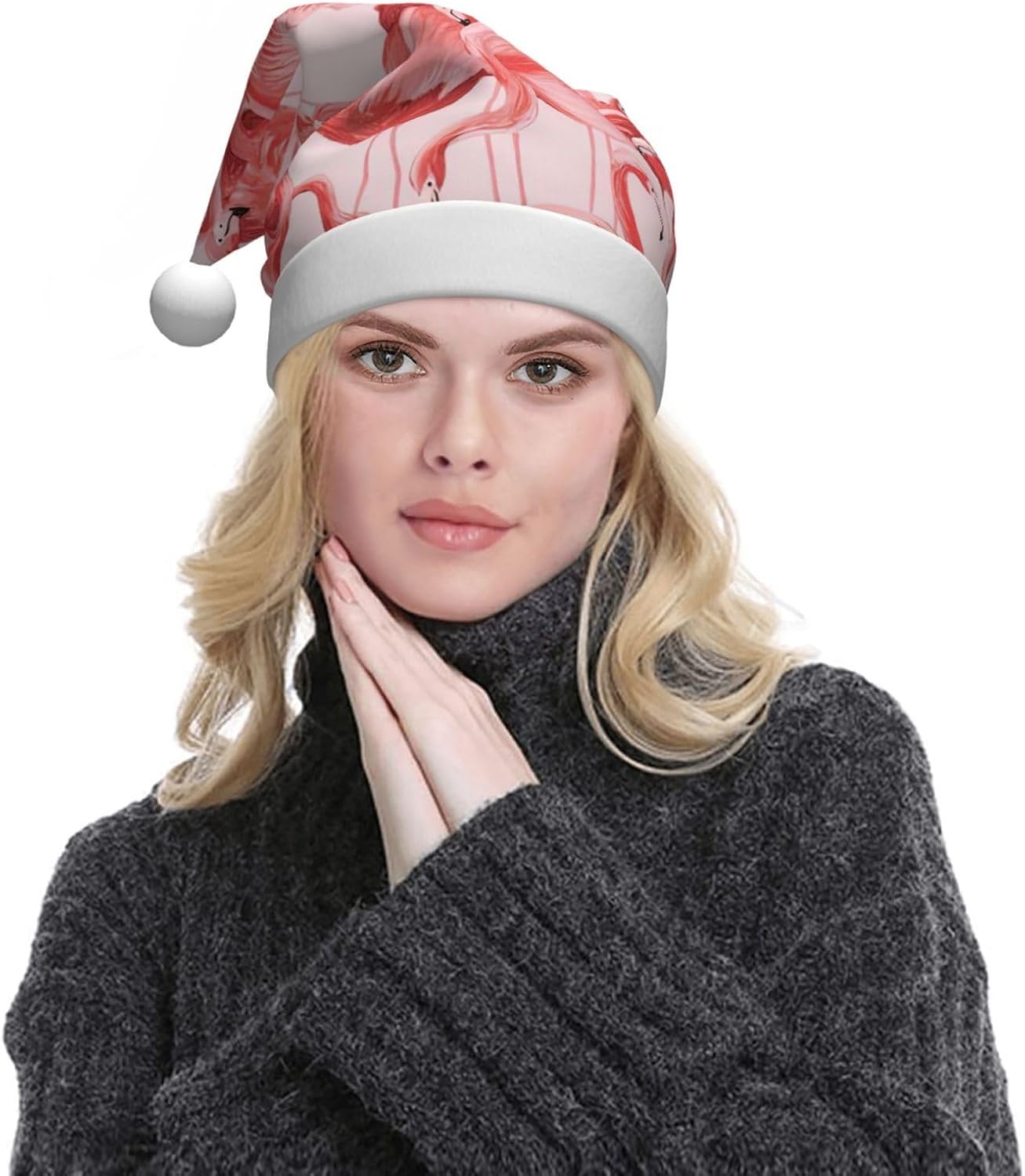 Flamingo Print Personalized Santa Hat for Women Adult