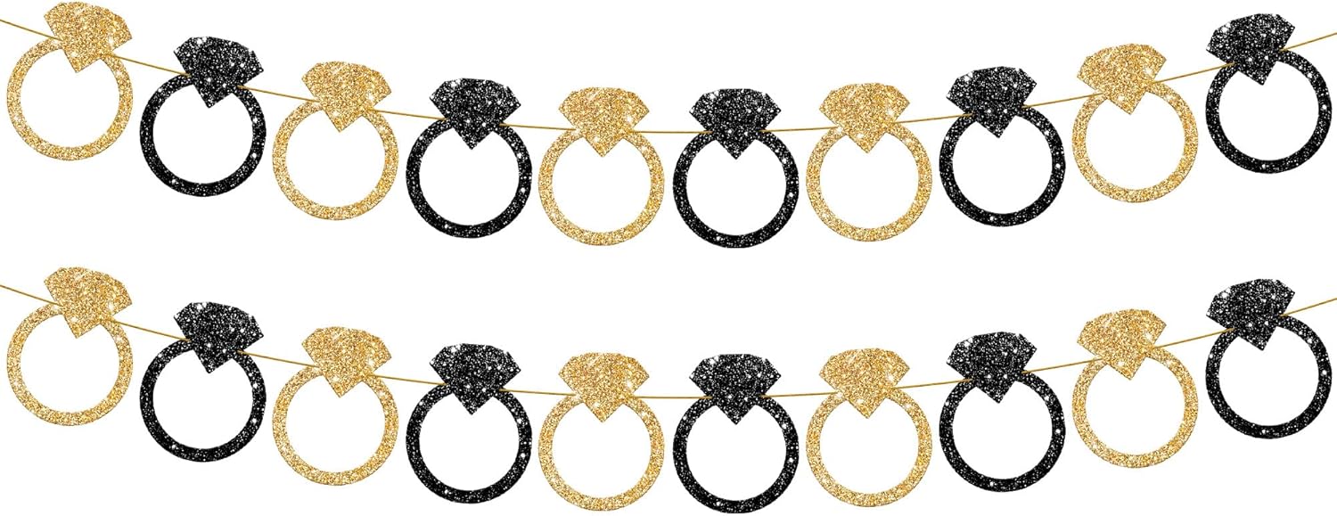 KatchOn Black and Gold Engagement Ring Banner - 10 Feet Pre-Strung