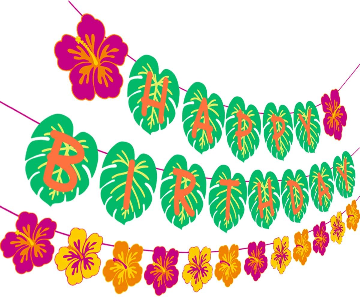 Hawaiian Party Happy Birthday Banner for Tropical Luau Decorations