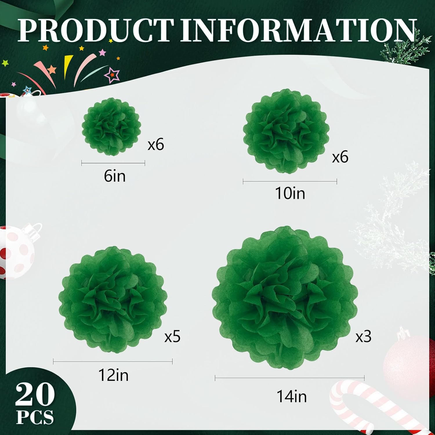 20PCS Green Tissue Paper Pom Poms for Party Decor