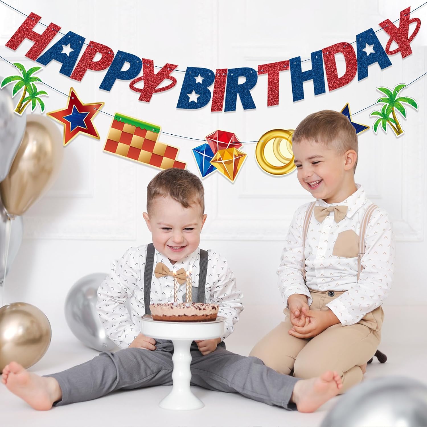Blue Hedgehog Happy Birthday Banner for Boys