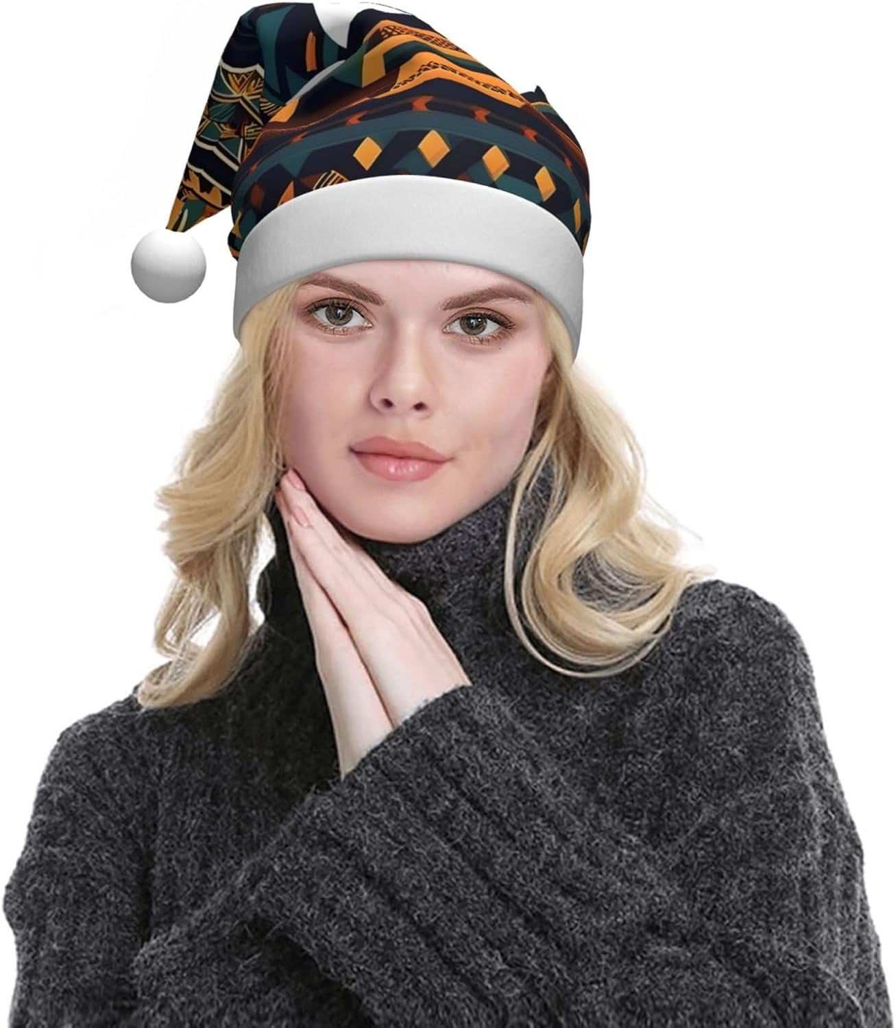 QINZHENG Novelty Santa Hat with African Print for Women