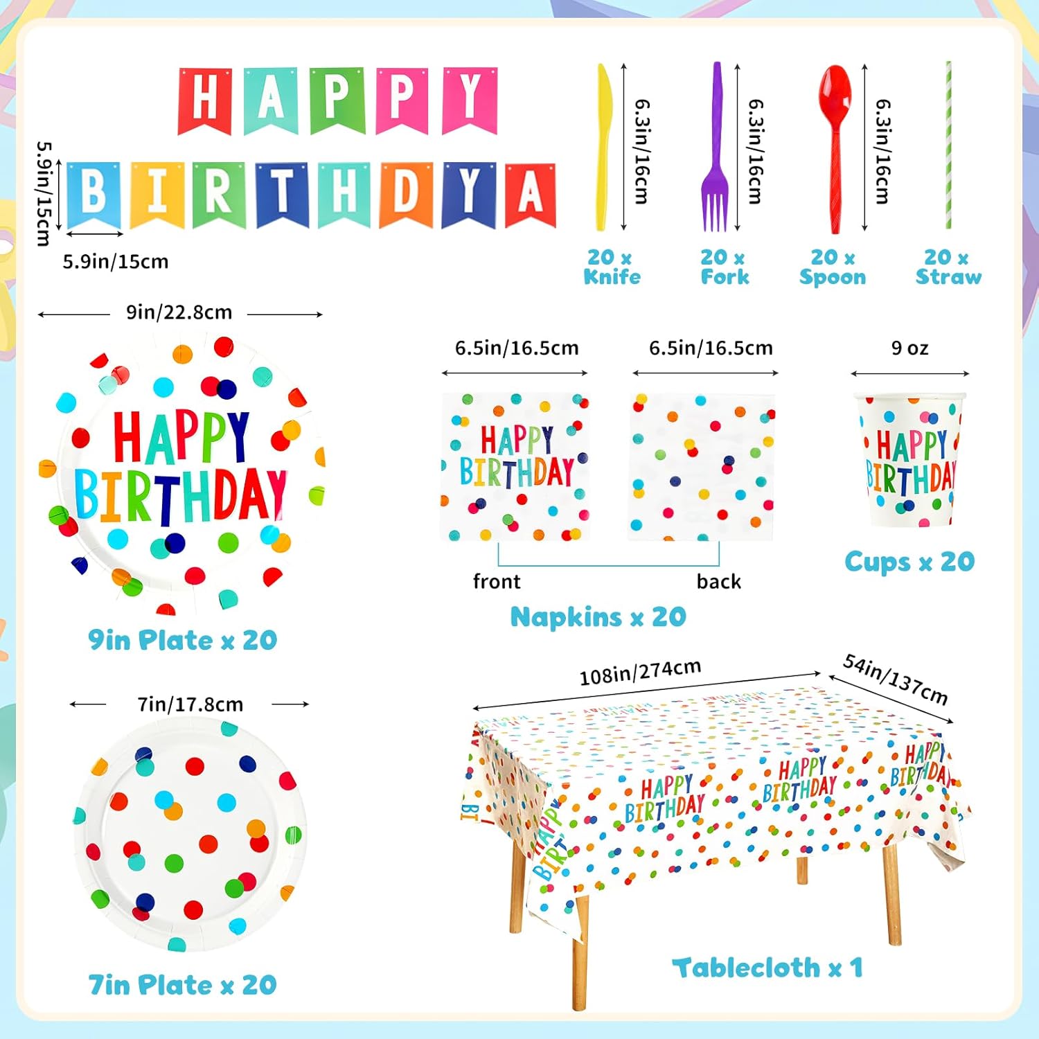 Happy Birthday Decorations 170pcs Party Supplies Kit