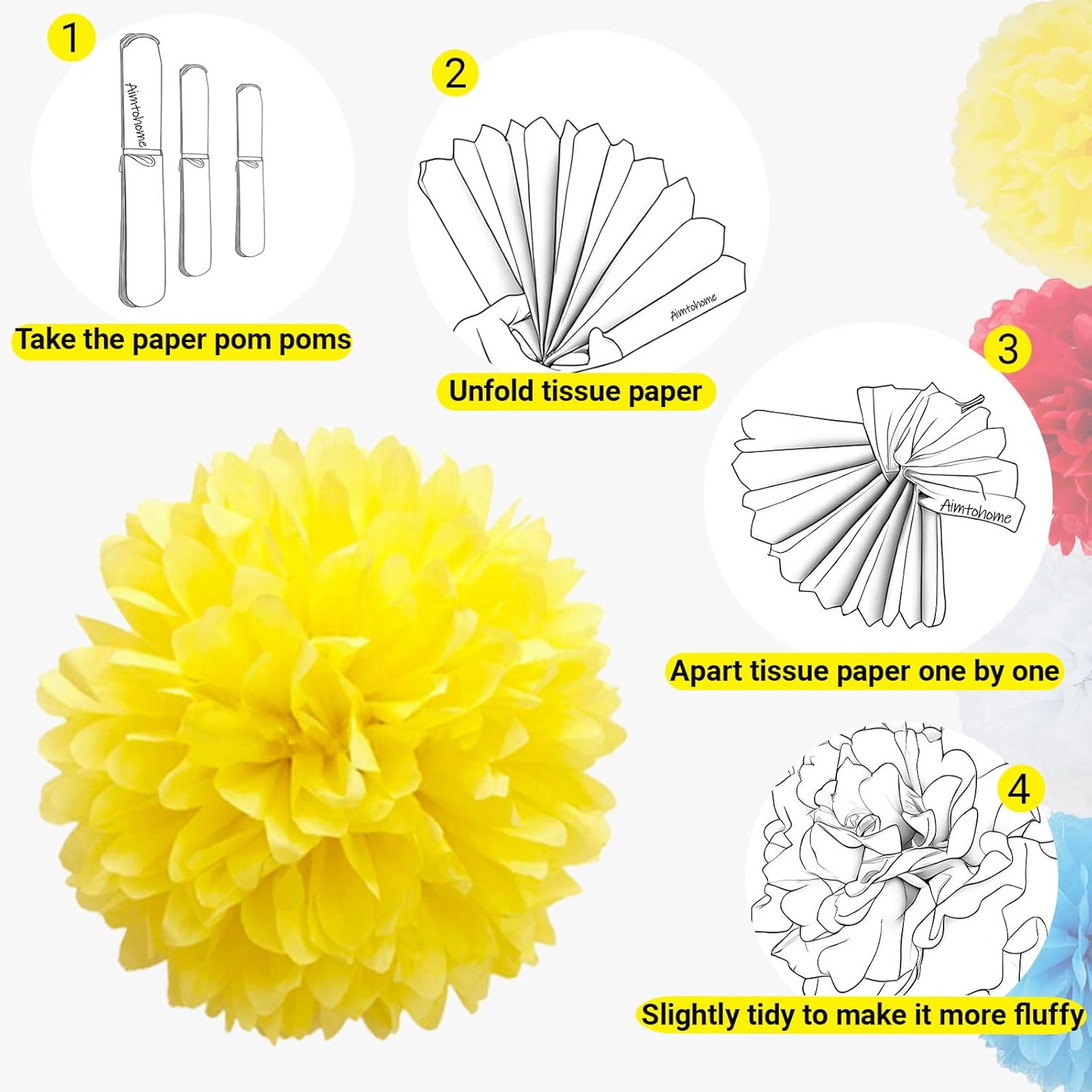 AimtoHome 12 Piece Tissue Pom Pom Decor Kit