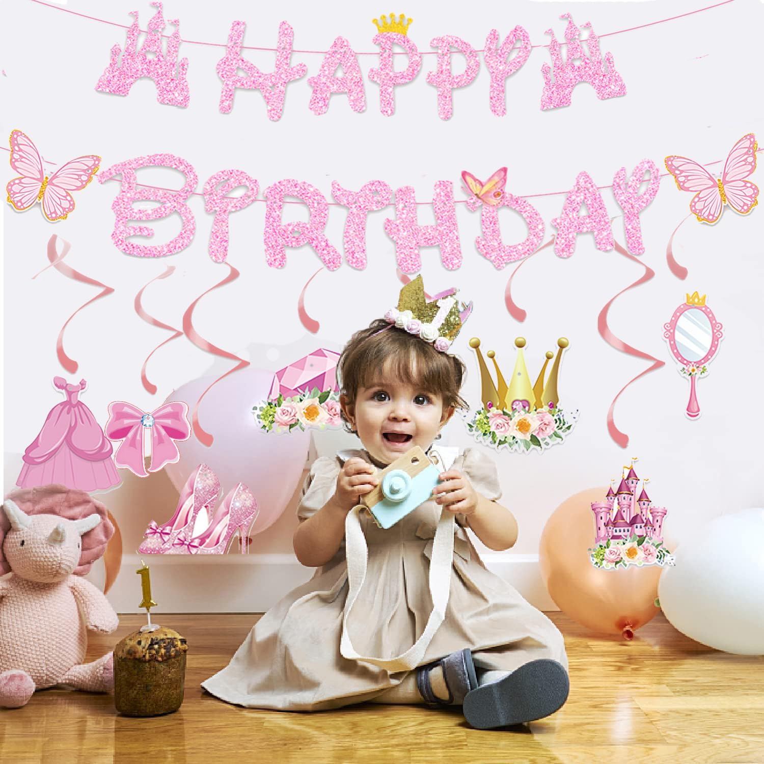 Pink Princess Birthday Banner for Girls Party Decor