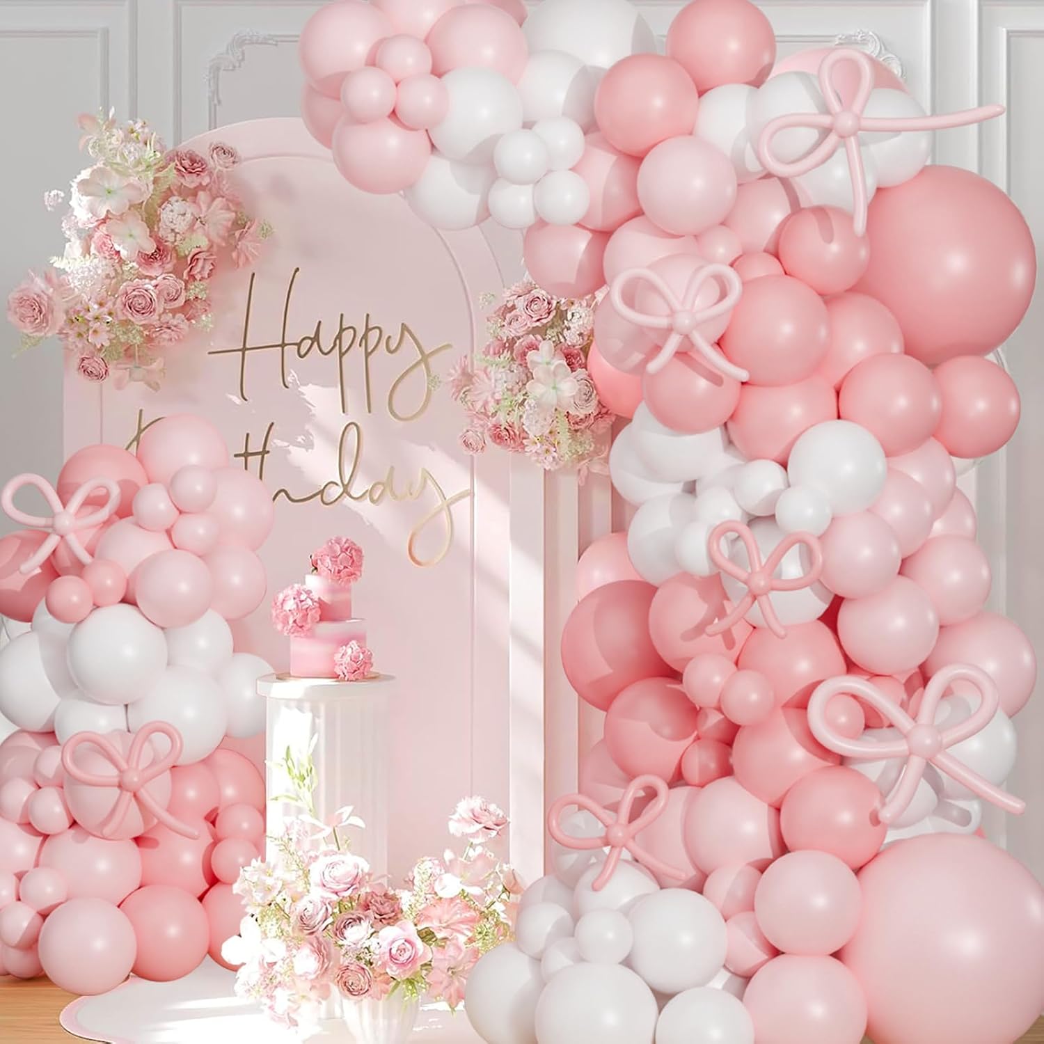 Pink Bow Balloon Arch Kit 130 PCS Coquette Decorations