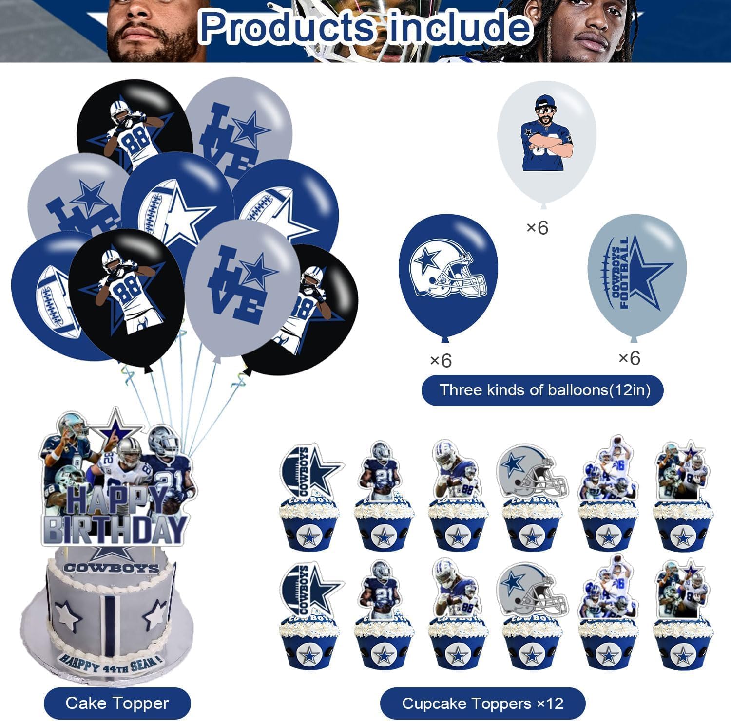 Cowboys Party Supplies Set with Banner Balloons and Cake Toppers