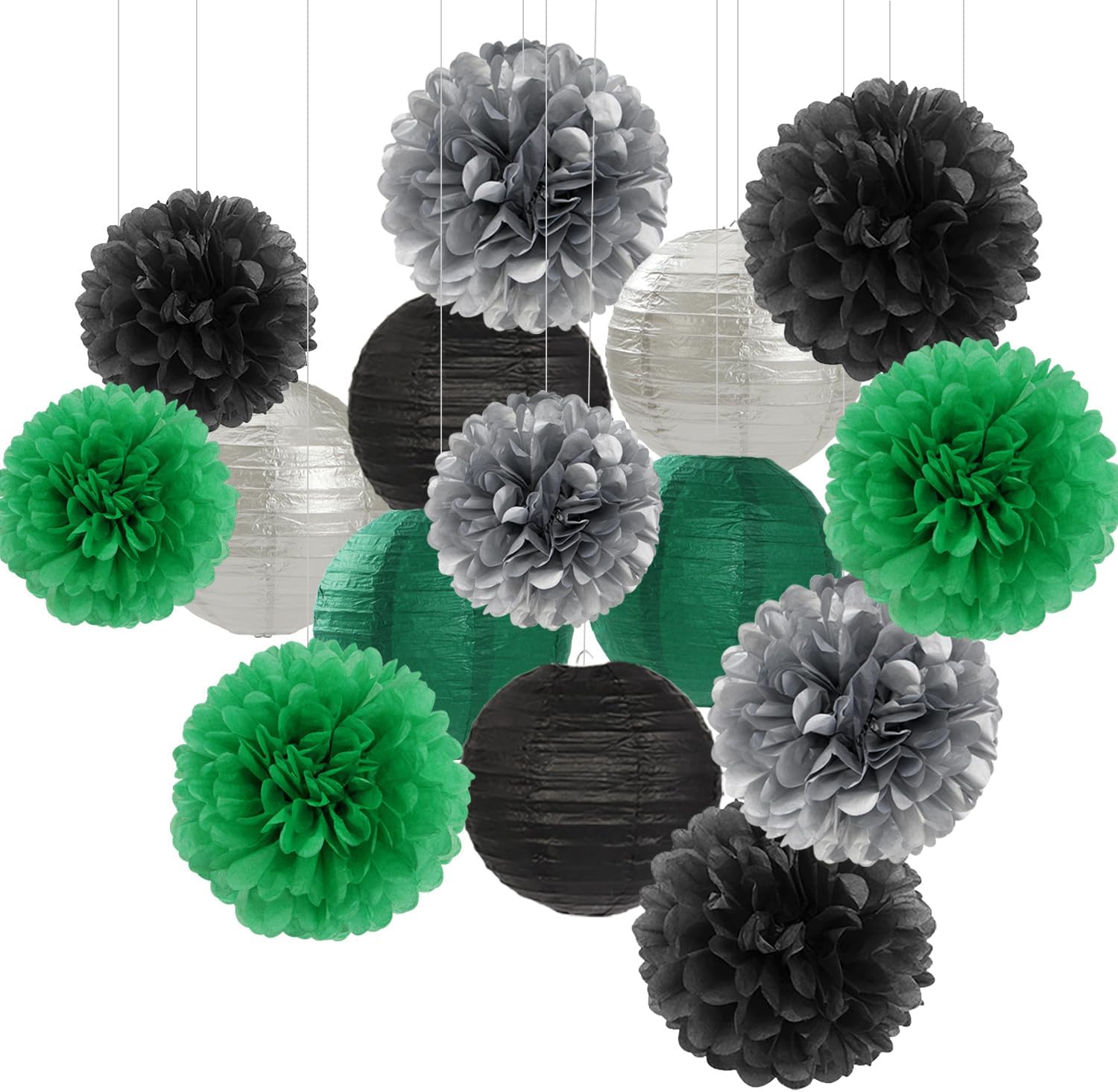 Hugfond Green-Black Silver Party Decorations Kit 15PCS