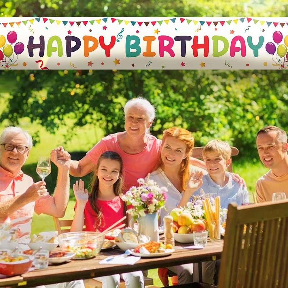 Large Happy Birthday Yard Banner with Hanging Rope and Brass Grommets