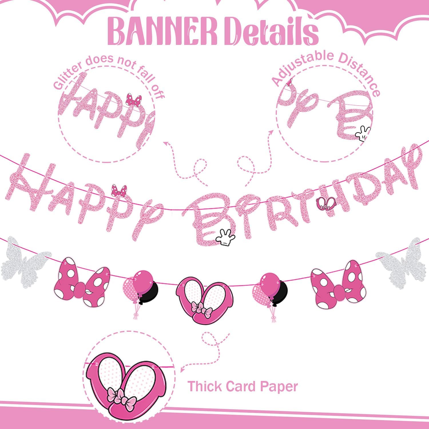 GZDUCK Pink Mouse Birthday Banners for Girls