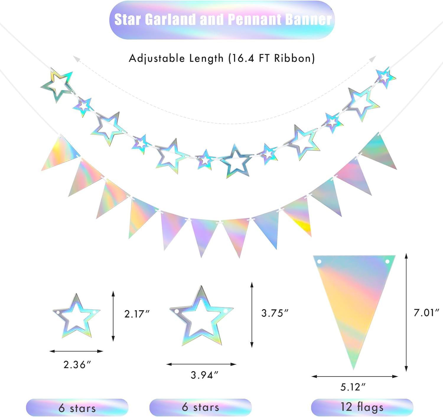 CANREVEL 3 PCS Iridescent Birthday Banners Set