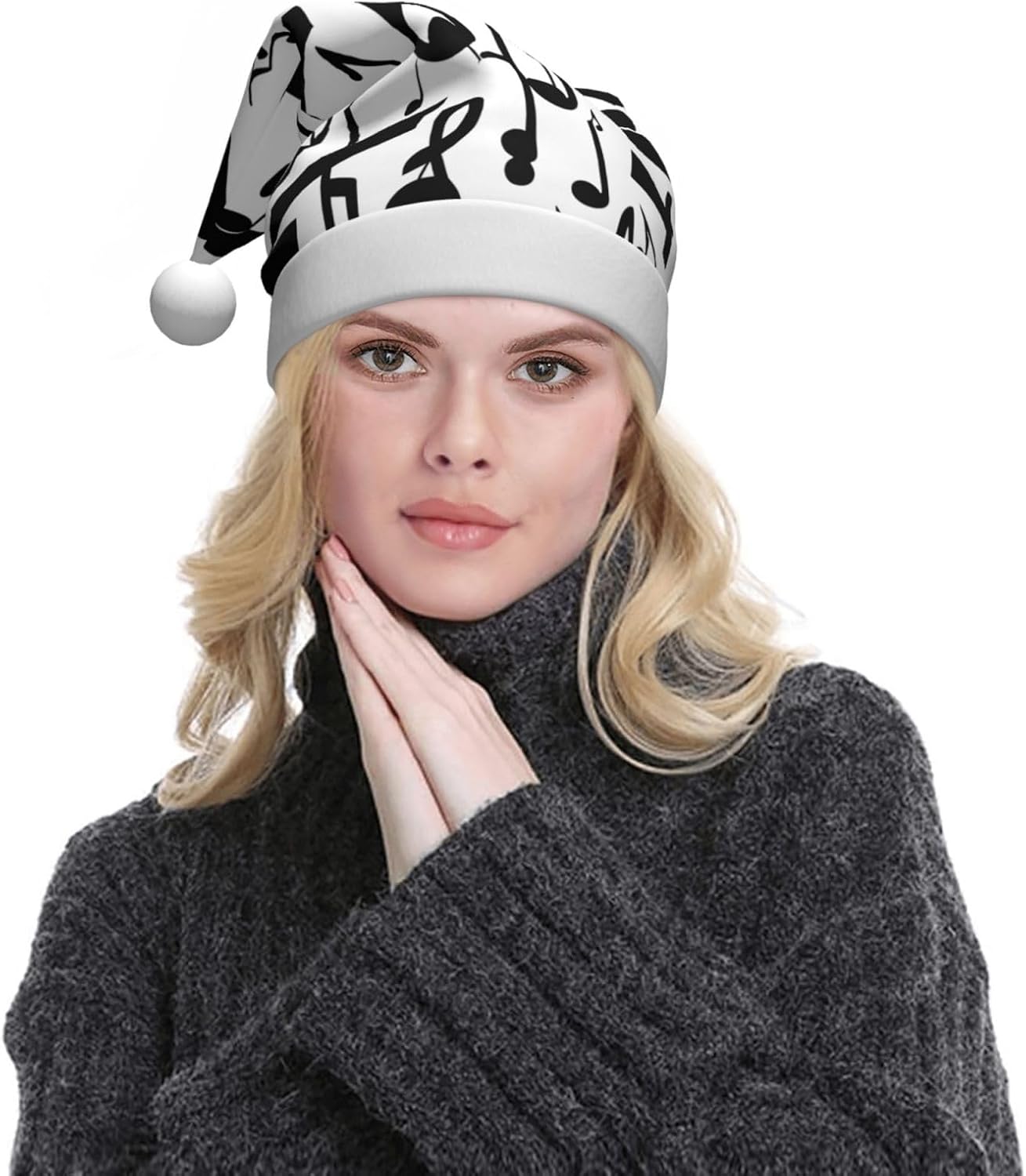 QINZHENG Black Music Note Santa Hat for Women