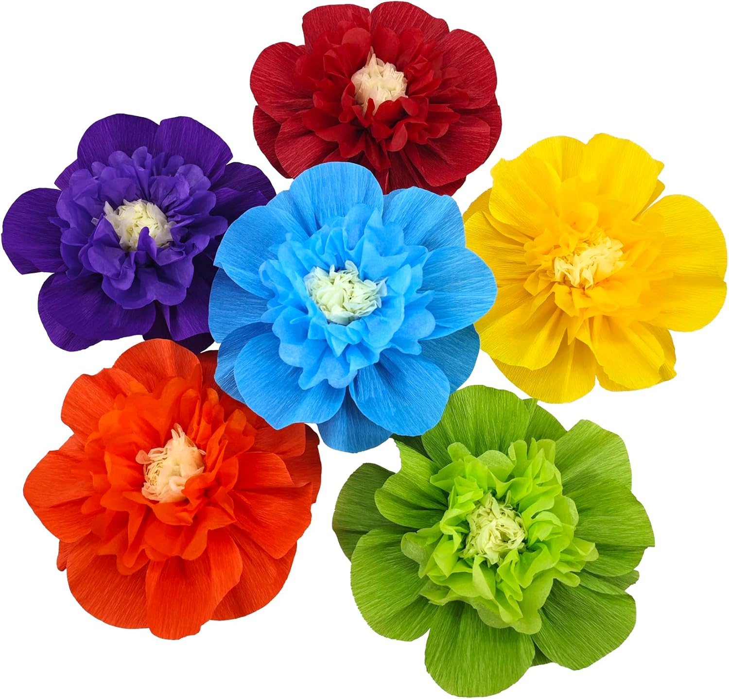 Rainbow Crepe Paper Flowers for Decorations Pack of 9