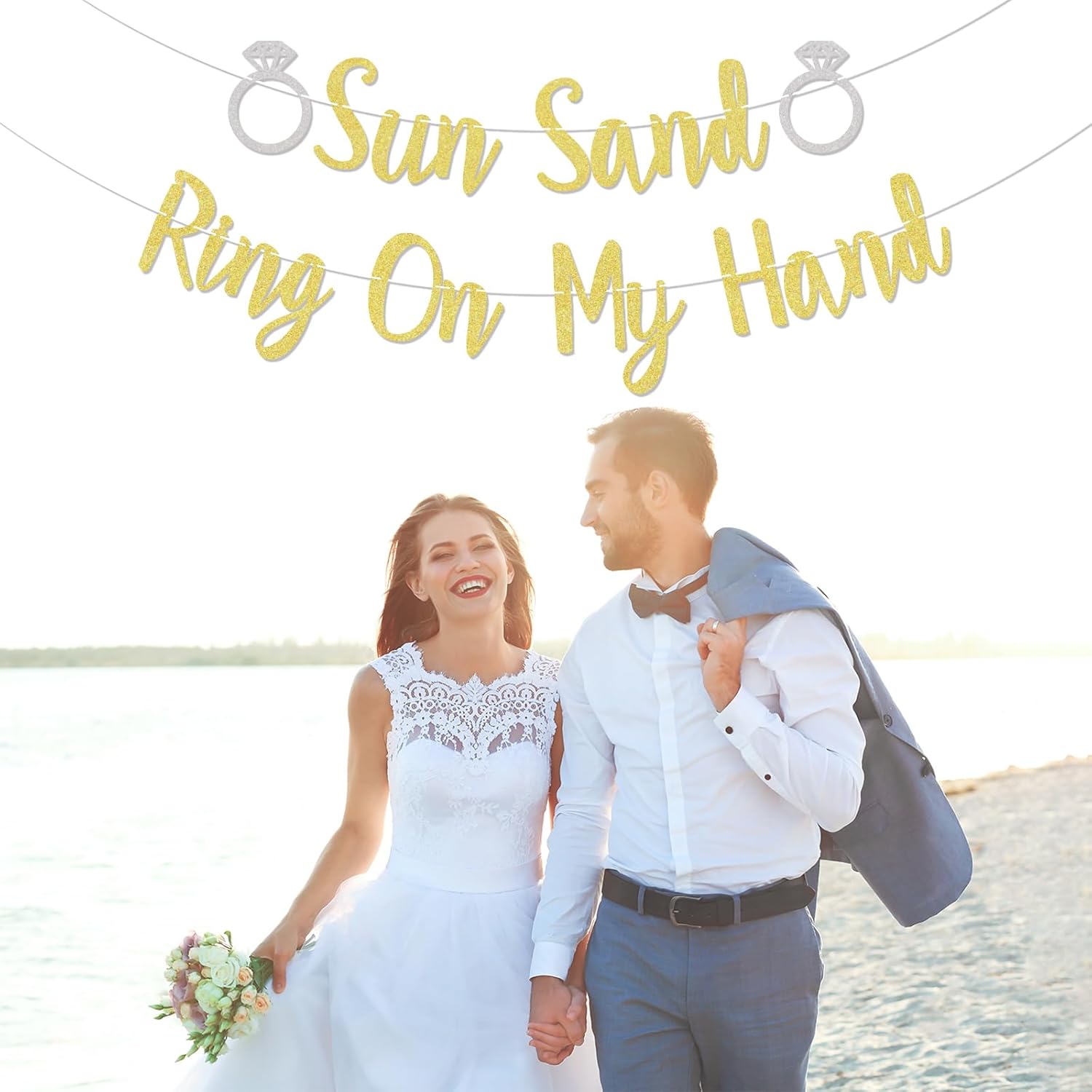 Sun Sand Ring On My Hand Gold Glitter Banner