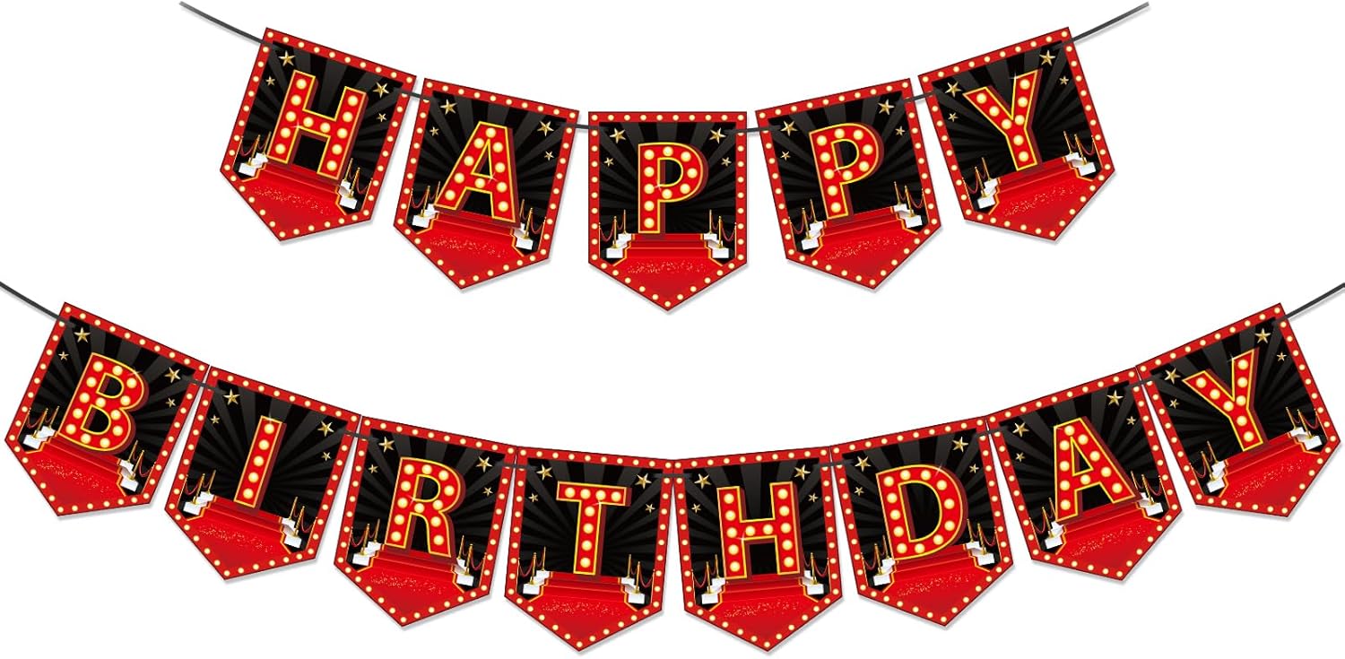 Oudain Movie Night Birthday Banner Decorations