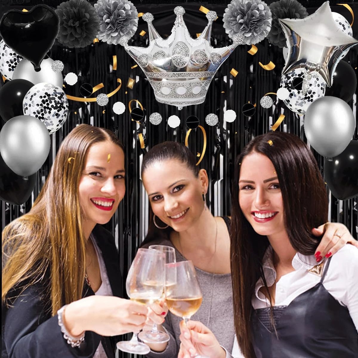 Black and Silver Birthday Party Decorations Set