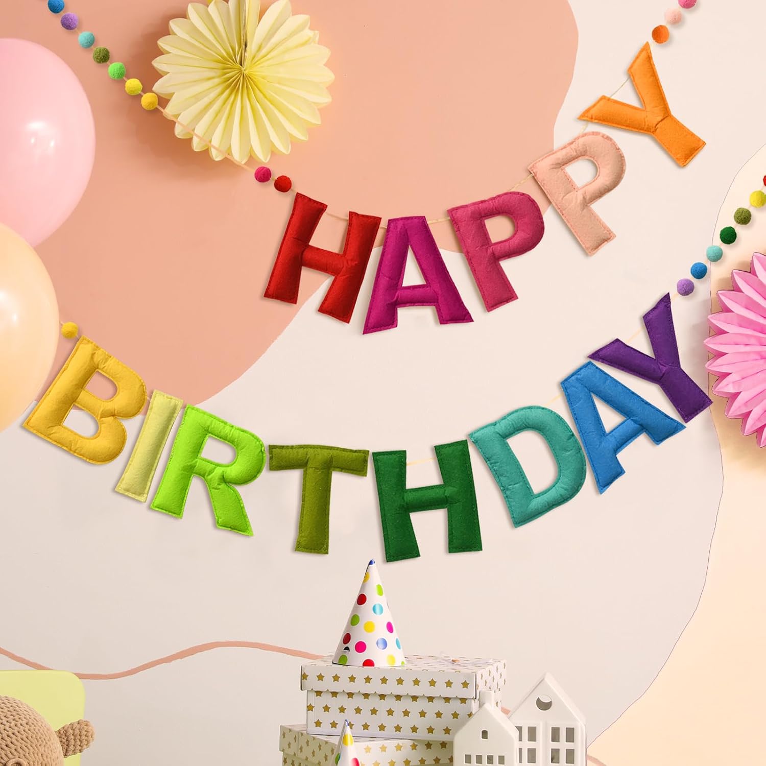 LOLStar Happy Birthday Felt Ball Garland