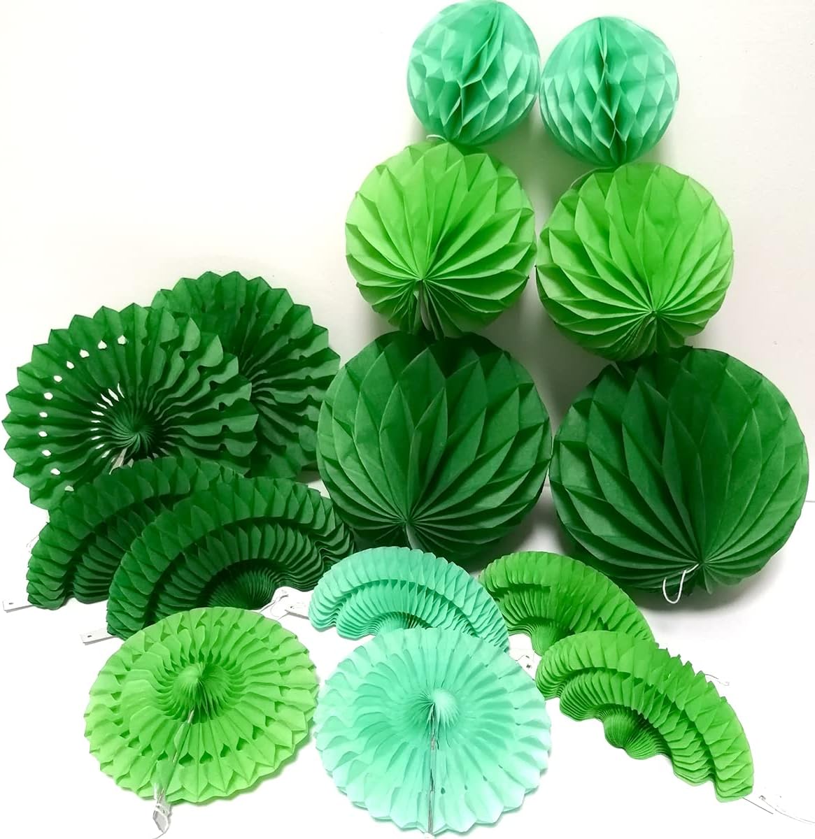 WKDGO Wall Hanging Paper Fans Honeycomb Balls 15Pcs Green Set